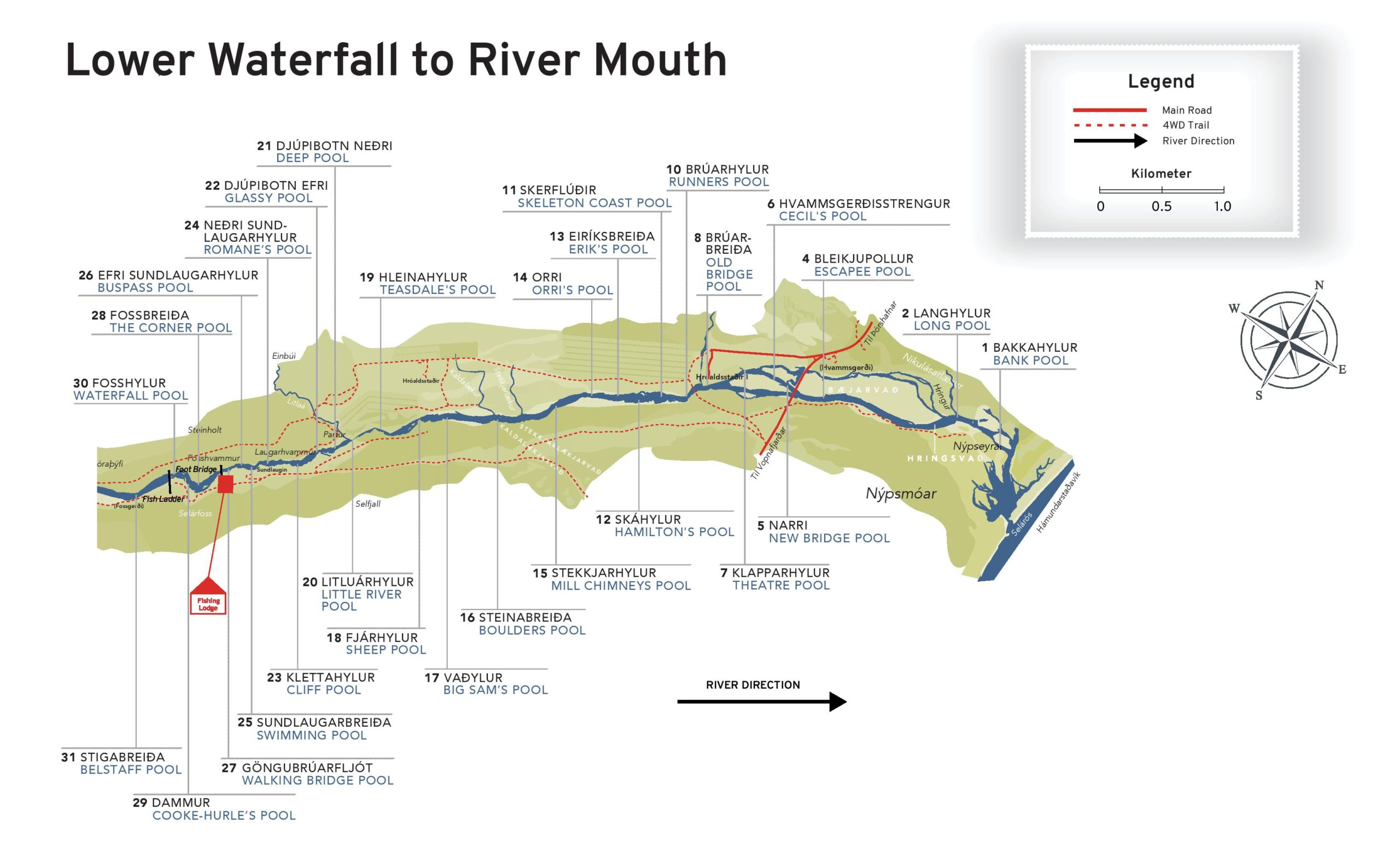 Map Graphic of the River Selá's Lower Waterfall leading towards the river mouth
