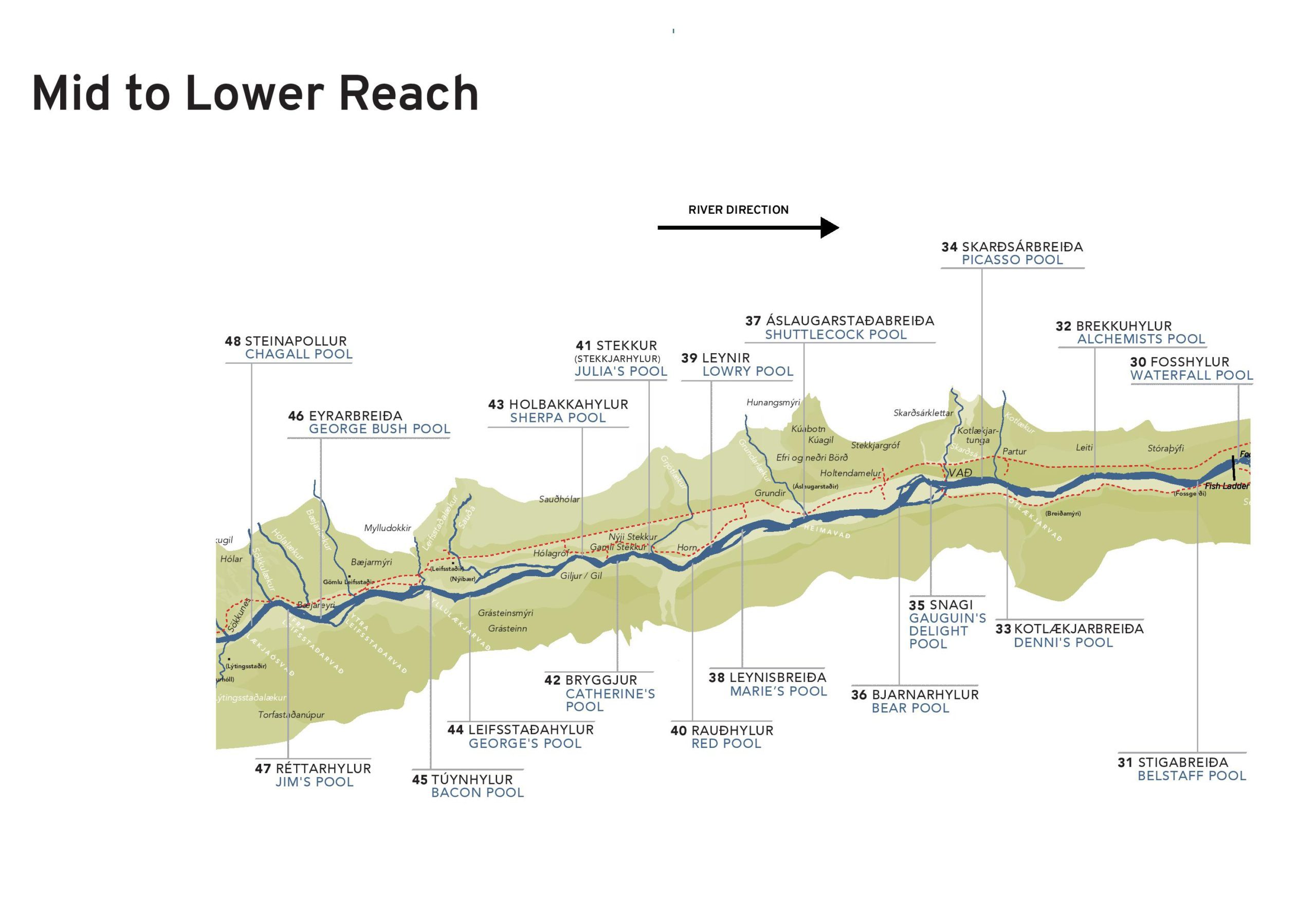 Map Graphic of the River Selá's Mid to Lower Reach